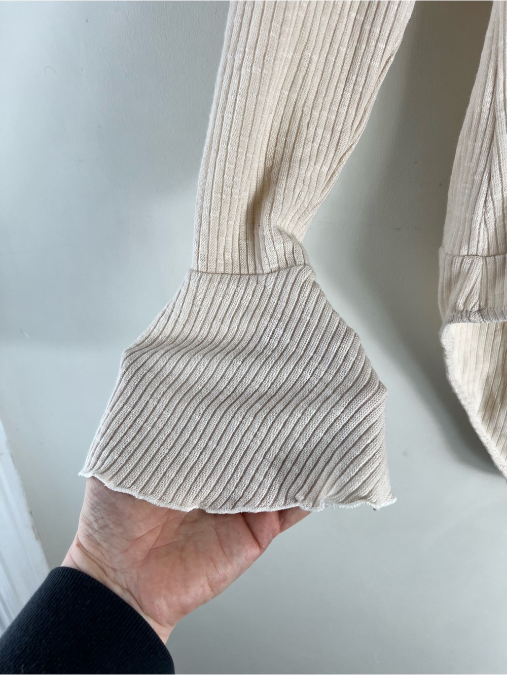 Free People Intimately Jackie Bodysuit In Oatmeal Ribbed Size Small Ruffle - Picture 6 of 12